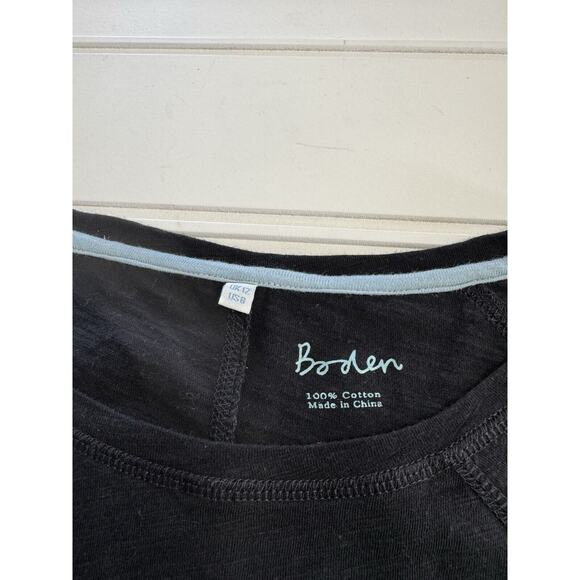 Boden Shirt Women 8 Black Solid Long Sleeve Pullover Tee Crew Neck Top Cotton - Picture 2 of 5